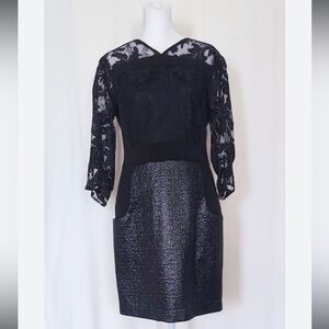 Nanette Lepore Women’s Size 8 Black Lace Dress Metallic Wool